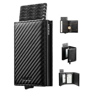 VULKIT Porte Cartes Anti Piratage RFID Portefeuille en Cuir Bifold avec Fermeture &Eacute;clair Porte Carte de Credit Bancaire pour Billets et Monnaie Homme - Fibre de Carbone (GXB Shop, neuf)
