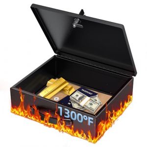 Uniclife Boîte à documents ignifuge avec serrure à clé et poignée, 32,5x27x10 cm, boîte à serrure, coffre-fort résistant à l'eau pour les objets de valeur, coffre de sécurité portable en métal (Dinglang, neuf)