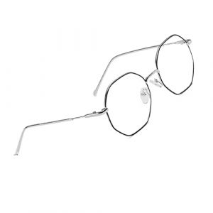 Classic R&eacute;tro Lunette Anti Lumiere Bleue Homme Femme, Monture en M&eacute;tal Lunettes Ordinateur pour R&eacute;duisent la Fatigue Oculaire, Polygone Lunettes de Protection pour Ordinateur et Gaming (Black Silver) (Snake go, neuf)