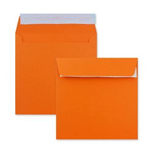 Lot de 50 enveloppes orange - Enveloppes à lettre - Carrées - 15,5 x 15,5 cm - Fermeture adhésive - Surface mate - Enveloppes postales indéformables (GUSTAV NEUSER GmbH, neuf)