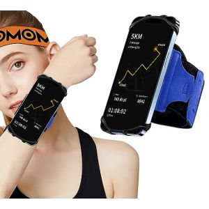 HLOMOM Brassard Telephone Sport Pivotant à 360 °, Brassard de Sport pour iPhone 16/15/14/13/12/Pro/Pro Max/XS/XR/X/8/7/6 et Autres Téléphones Portables de 4.5''-7''pour la Course à Pied (Bleu) (HLOMOM Direct, neuf)
