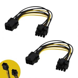 Pack de 2 Câbles Adaptateurs d'Alimentation PCIe de 6 Broches à 8 Broches, 10 cm - Compatible avec Cartes Graphiques ASUS, Gigabyte, Radeon, Gigabyte,Sapphire,câble alimentation carte graphique (RongTianYu, neuf)