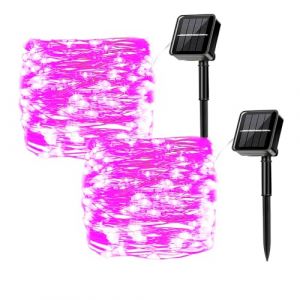 MUXIJIA 2pcs Guirlandes lumineuses solaires pour l’extérieur, 7M / 23Ft 50 LEDS Guirlandes lumineuses étanches 8 modes Guirlandes lumineuses solaires (rose) (YMFRAOHF, neuf)