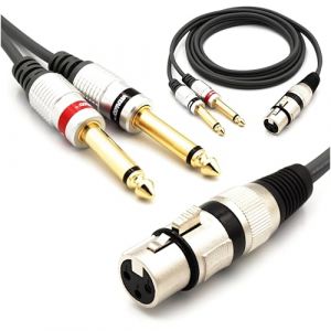 VITALCO C&acirc;ble XLR Femalle vers Double Jack 6.35mm Mono 1.5m Audio Adaptateur Femalle Prise 3 Broches Connecteur XLR vers 2x M&acirc;le Jack 6.35 TS C&acirc;ble de Connexion Microphone Audio splitter (pckliper, neuf)