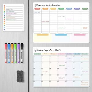 SONNELD Semainier Magnétique pour Frigo - 3 Tableaux Effaçables (Mensuel, Hebdomadaire, Quotidien) - 42x30 cm - Planning Frigo Magnetique Familiale, Menu, Planning Tableau Organisation Famille (SONNELD, neuf)