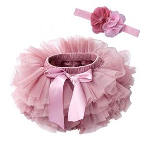Vobozeany B&eacute;b&eacute; Fille Jupe Tutu en Tulle Doux + Bandeau &agrave; Fleurs Tutu Mini Jupe Princesse Pettiskirt Nouveau-N&eacute; Naissance Costume pour Photographie Anniversaire F&ecirc;te Bapt&ecirc;me (Vobony, neuf)