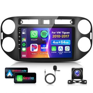 4G 64G 9" Autoradio Bluetooth pour VW Tiguan 2014-2016 Carplay Android Auto sans Fil,DSP EQ,1280 * 720, WiFi GPS Navi,Mirrorlink,écran Tactile stéréo, RDS/FM Radio 2 din avec caméra arrière AHD (VECHTEL, neuf)
