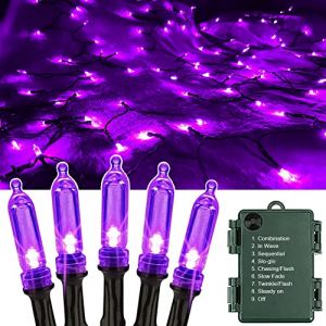 OEMG Halloween Decoration Guirlande Lumineuse Violette, 8 Modes 12m 120 LED Violet Guirlande Lumineuse Exterieure, Halloween Guirlande Led &agrave; Pile Violette Exterieur Imperm&eacute;able IP65 (Yshi-EU, neuf)