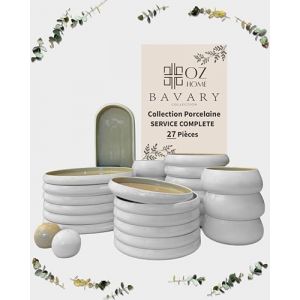 BAVARY Service Vaisselle Chubby 27 Pcs &ndash; Set De Table & Assiette Porcelaine &ndash; Service De Table 6 Personnes De Plates & Assiette Creuse, Bols &ndash; Vaisselle Et Arts De La Table Micro-onde/Lave-Vaisselles (OZ Sales Company, neuf)