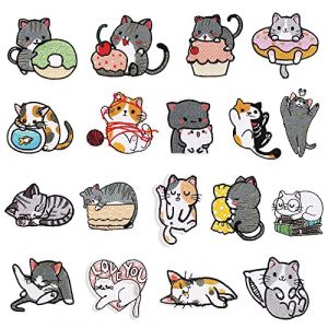 18 Pièces Patch Thermocollant Broderie Patch Thermocollant Enfant Ecusson à Coudre Chats Ecusson Thermocollant Convient aux Vêtements Jeans Sacs à Dos Chapeaux etc (juzishangdian, neuf)