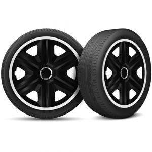 Moltico Enjoliveur - Set de 4 Universel Enjoliveurs - Adapt&eacute; &agrave; Toutes Roues en Acier - Enjoliveurs pour Auto - Anneau de S&eacute;curit&eacute; R&eacute;glable - 16 Pouces - Blanc-Noir (Moltico-Shop, neuf)