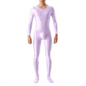 Ensemble de Compression pour Homme - T-Shirt Rashguard à Manches Longues et Pantalon - Effet Mouillé en Latex - pour Fitness, Gym, Yoga - Lilas, Taille M (SDFKLJV, neuf)