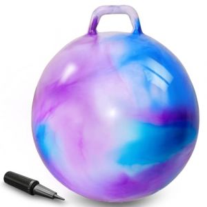 AMFUN 22 PoucesBallon Sauteur pour Enfants, 55cm Gonflable Balle Tr&eacute;mie avec Poign&eacute;e, Capacit&eacute; de Charge Max. 90KG pour Enfants D&egrave;s 3 Ans Int&eacute;rieur & Ext&eacute;rieur (Bleu-Violet) (Riyuu, neuf)