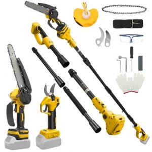 Mini Tronconneuse avec Perche 8 Pouces & Secateur Electrique Telescopique 28 mm pour Dewalt 18 V, 20 V Batterie, 4 en 1 &Eacute;lagueuse sur Perche, Port&eacute;e Maximale 4,5 m (Rosyfine, neuf)