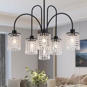 Ganeed Plafonnier Luminaire Suspension Cristal Suspension Éclairage Lustre Moderne En Métal Pour Salle À Manger Salon Chambre Avec Goutte d’Eau Lampe Abat-jour Noir 6 Lumières (Home Lighting Shop, neuf)