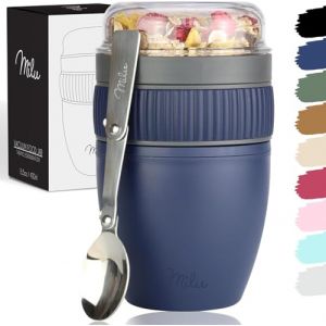 Milu Pot de c&eacute;r&eacute;ales &agrave; emporter 400ml I Pot de yaourt en plastique pour les c&eacute;r&eacute;ales I anti-fuite avec cuill&egrave;re pour le yaourt/porridge (Bleu marine) (Wunschproducts, neuf)
