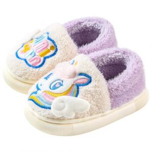 SMajong Chausson Enfant Fille Peluche Pantoufle Garçon Chaussons Hiver Antidérapant 35-36EU Style B violet-3 (Taille de la Semelle 230) (SMajong, neuf)