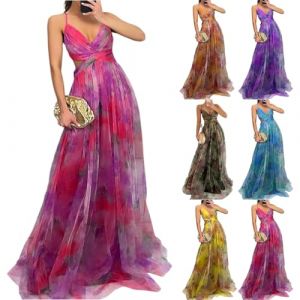 Robe Boheme Chic Mariage Invité Fluide Boheme Maille Robe Longue Femme Chic Et Elegant De Cérémonie Cocktail Vetement Ete sans Manches Dentelle Portefeuille Pas Cher Summer Dress(Rose Vif,M) (uxxnjfg, neuf)