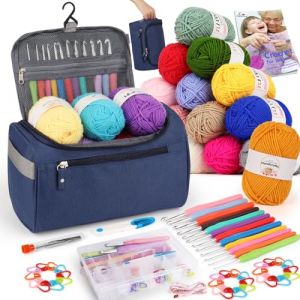 Aeelike Kit de Crochet pour D&eacute;butants, avec 16 Fils, pour D&eacute;butants, 2,0 &agrave; 8,0 mm, Poign&eacute;e Ergonomique Douce, sac &agrave; Crochet Bleu Marine Portable, Accessoires &agrave; Crochets, Bo&icirc;te de Rangement (EuErYang, neuf)