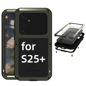LOVE MEI Coque pour Samsung Galaxy S25+/S25 Plus, Outdoor Sports Heavy Duty M&eacute;tal Coque &Eacute;tanche Antichoc Anti-poussi&egrave;re Full Body Protection Case avec Verre tremp&eacute; pour Galaxy S25+ (Vert) (Yeon store, neuf)