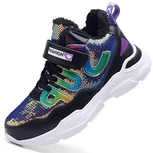 HSNA Baskets Mode Fille L&eacute;g&egrave;res Sneakers Paillettes Chaussures d'hiver Doubl&eacute;es Chaude(a1-1 Noir 26 EU) (HSNA, neuf)