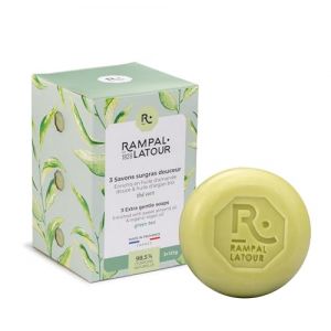 Rampal Latour - 3 Savonnettes rondes surgrasses - Mains et Corps - Parfum Th&eacute; Vert - Soin Nettoyant Surgras, Apaisant et Nourrissant - 98,5% d'origine naturelle - 3x125g (LA FABRIQUE DES LUTINS, neuf)