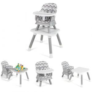 LIFEZEAL 6 en 1 Chaise Haute Bébé évolutive en PP, Charge 25 kg, Chaise Repas Enfant Convertible 6 mois-6 ans, Plateau Réglable, Housse Amovible, Table Chaise Bebe, Harnais de Sécurité (Gris clair) (LIFEZEAL ITALY S.R.L., neuf)