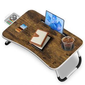 Soontrans Plateau de Lit 60x40x28 cm, Table de lit, Pliable, Support Ordinateur Portable Lit avec Tablette Support, Tiroir, Porte Gobelet, pour Lit, Canapé, Sol, étude, Travail (Brun Foncé) (Elegant shopping center, neuf)
