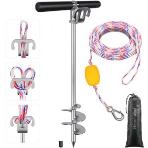 BeneLabel Ancrages de Sol, 66cm Piquet pour Chien Piquets d'attache Ancre de Plage Sup Spirale Ancre Bateau pour Bateau de Petite, Moyenne et Grande Taille avec Sac de Rangement & Corde 975cm (besthouse, neuf)