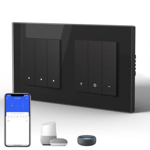BSEED 3 Gang 1 Way Interrupteur Connecté, Smart Dimmer, Panneau en Verre Esthétique,Compatible avec Google Home et Alexa Neutral Line Required, Noir (Bseed-EU, neuf)