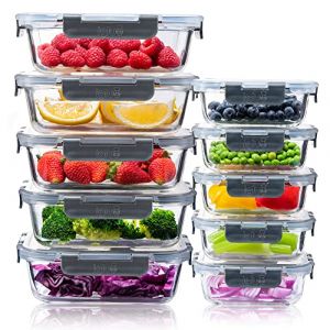 Igluu ??Meal Prep - 10 Boîtes de stockage alimentaire en verre lot de 10 Couvercles de anti-fuite Snap Lock, compatibles micro-ondes réutilisables sans BPA ( 1050 ml et 370 ml (igluu, neuf)