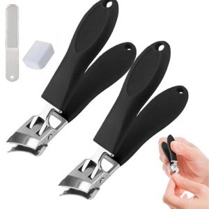 Wide Jaw Opening Anti-Splash Slanted Nail Clipper, Slanted Nail Clippers, No Splash Nail Trimmer for Men Women, Long Handle Curved Toenail Clippers Angled Nail Clippers for All Thick Nails (Black*2) (hotloog, neuf)