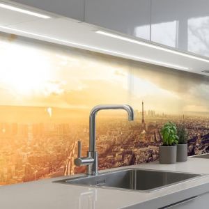 KitchenYeah© Crédence Adhésive Cuisine 60x250 cm Résistant À La Chaleur Plaque Adhesif Fond De Hotte Interieur Cuisson Sur Mesure Paris - Skyline - Coucher Soleil - Villes (KitchenYeah, neuf)