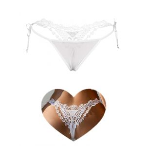 ohyeahlady Mini String Ficelle Femme Sexy Chic Hot Grande Taille G String Micro Tanga Culotte Dentelle sans Couture Invisible Coton Slip Maille Bikini sous Vetement T-Back Lingerie Dentelle M,Blanc (ohyeahlady, neuf)