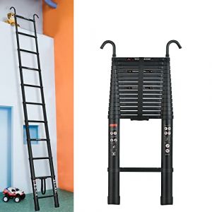 Échelle télescopique Extensible 6,2 m avec 2 Crochets, échelle loft Robuste, Escabeau Telescopique en Aluminium - Échelle Multi-usages - avec 15 Étapes- Charge maximale : 150 kg - EN131, Noir (Marblehee, neuf)