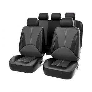 JNNJ 9 Pièces Housse de siège Voiture Cuir, Housse Cuir Imperméable Respirant, Housse Siège Voiture Cuir, Complet Protecteurs Sièges Auto, Auto Housses Siège Avant Arrière Poussière(Noir Gris) (KJHmaoyi, neuf)