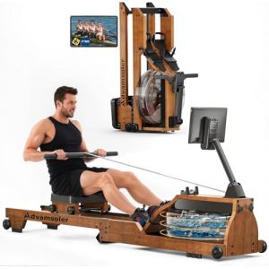 Advamsoler Rameur à Eau en Bois Pliable, Rameur d'Appartement avec APP Exclusive, Moniteur Bluetooth Professionnel et Support Tablette, Capacité Max 150 kg, Expérience d'Aviron Immersive (Advamsoler-EU, neuf)