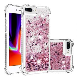 KBIKO-zxl Compatible avec Coque iPhone 7 Plus, Fille Personnalis&eacute; Amour Liquide Paillette Caricature Silicone R&eacute;sistant Antichoc Kawaii &Eacute;tui Housse pour iPhone 8 Plus.Rose Gold YBL (QIWEIQING, neuf)