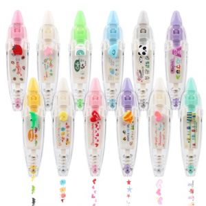 NQEUEPN 12 Pi&egrave;ces Stylo Ruban D&eacute;coratif, Mignon Stylo D&eacute;coratif de Type Presse Animaux Bricolage Cr&eacute;atif Ruban Correcteur de Dessin Anim&eacute; pour Gar&ccedil;on Filles Cadeau R&eacute;compenses de Classe (12 Th&egrave;mes) (funysion, neuf)
