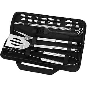Ensemble d'Outils De Barbecue, 16PCS Barbecue Ustensiles en Acier Inoxydable pour Grillade avec Boîte de Rangement/Spatule/Fourchette/Pince/Brochettes et Pinceau pour Extérieur/Camping/Jardin (JTcymstore, neuf)