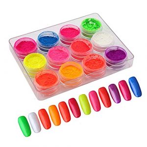 Suxgumoe Lot de 12 poudres de pigments pour nail art, poudre fluorescente pour gel UV, acrylique, ongles naturels, outil d'art corporel (Symphony*, neuf)