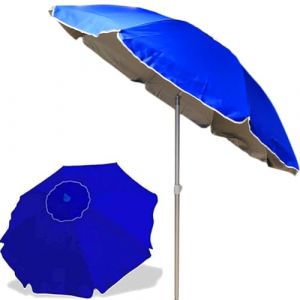BAKAJI Parasol en Aluminium de Plage de mer ou de Piscine, diamètre 200 cm avec Articulation Coupe-Vent et Sac en PVC pour Le Transport, Poteau 32 mm, Nouvelle Couleur Bleue Couleur Unie (Esplodia, neuf)