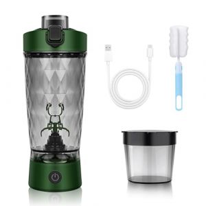 MeYuxg Shaker &agrave; prot&eacute;ines &eacute;lectrique 650 ml sans fil avec fonction de m&eacute;lange, m&eacute;langeur automatique avec r&eacute;servoir &agrave; poussi&egrave;re et brosse de nettoyage, pour sport, fitness et voyage Vert (lovehomevp, neuf)