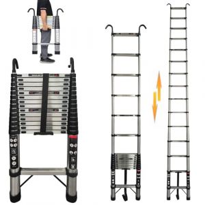 &Eacute;chelle t&eacute;lescopique pliable de 5 m avec crochet amovible, &eacute;chelle multifonction, antid&eacute;rapante, &eacute;chelle pliable, capacit&eacute; de charge de 150 kg, &eacute;chelle pour jardin int&eacute;rieur (Bowose, neuf)