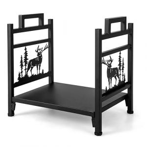 GYMAX Range Bûche Intérieur/Extérieur, Porte-Bûches en Métal, Support pour Rangement de Bois de Chauffage Charge 30 kg, avec Poignée Pratique et Pieds Surélevés, 46 x 33 x 46CM (Motif 2) (GYMAX EU, neuf)