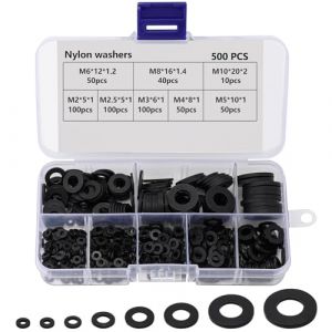 500 PCS Rondelle Caoutchouc Entretoise Rondelle Plastique, Joint Caoutchouc Plat Entretoise Plastique, M5 M6 M8 M10 Rondelles en Nylon pour Connexions &eacute;lectriques aux Appareils (SHENZHENSHIJINYIKEJI YOUXIAN GONGSI, neuf)