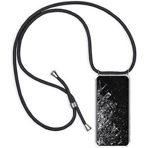 Coque Collier pour Samsung Galaxy J3 2016,Coque Transparent Silicone Housse avec Cordon de Collier Necklace Lanyard Case &Eacute;tui de T&eacute;l&eacute;phone avec Cordon Housse Cover, Noir (SIMao, neuf)