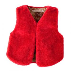 Chanpning Gilet en Fausse Fourrure Enfant Fille Col En V Manteau Veste Peluche Sans Manches Couleur Unie Gilet En Polaire &Eacute;paissir Blouson Hiver Chaud Manteaux (Blingko, neuf)