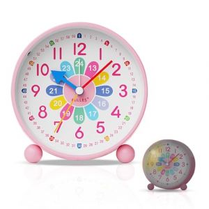 Reveil Enfant Silencieuse, Reveil Enfant Aiguille, R&eacute;veil Analogique sans Tic-Tac avec Veilleuse, Horloge d'apprentissage, Horloge de Chevet avec Snooze, R&eacute;veil &Eacute;ducatif &agrave; Piles pour Gar&ccedil;ons et Filles (JINGMEI-UK, neuf)