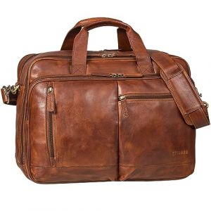 STILORD "Arnold Spacieux Sac Bandouli&egrave;re Cuir Sacoche Ordinateur 17 Pouces &agrave; 19 Vintage Sac d'Affaires Hommes Grand Cartable Professeur Femme Cuir V&eacute;ritable Couleur:brandy - cognac (STILORD Cuir, neuf)